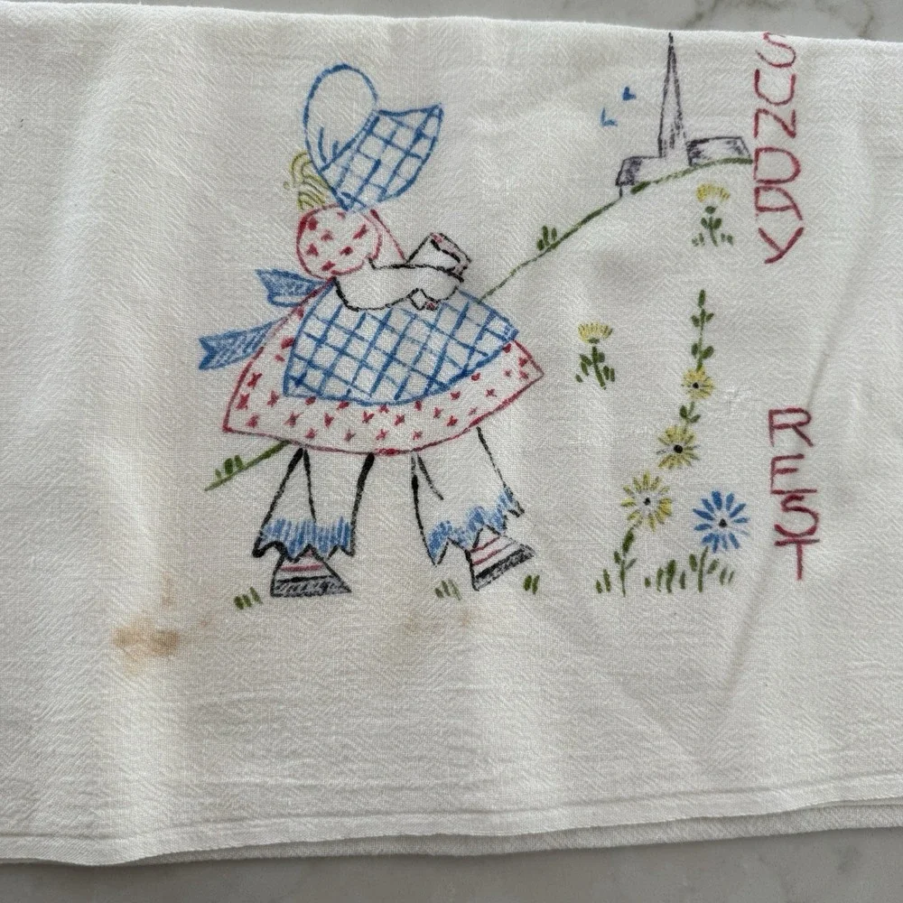 7 Vintage UNEMBROIDERED Sunbonnet Sue‎ Days Of The Week Tea Towel Set READ